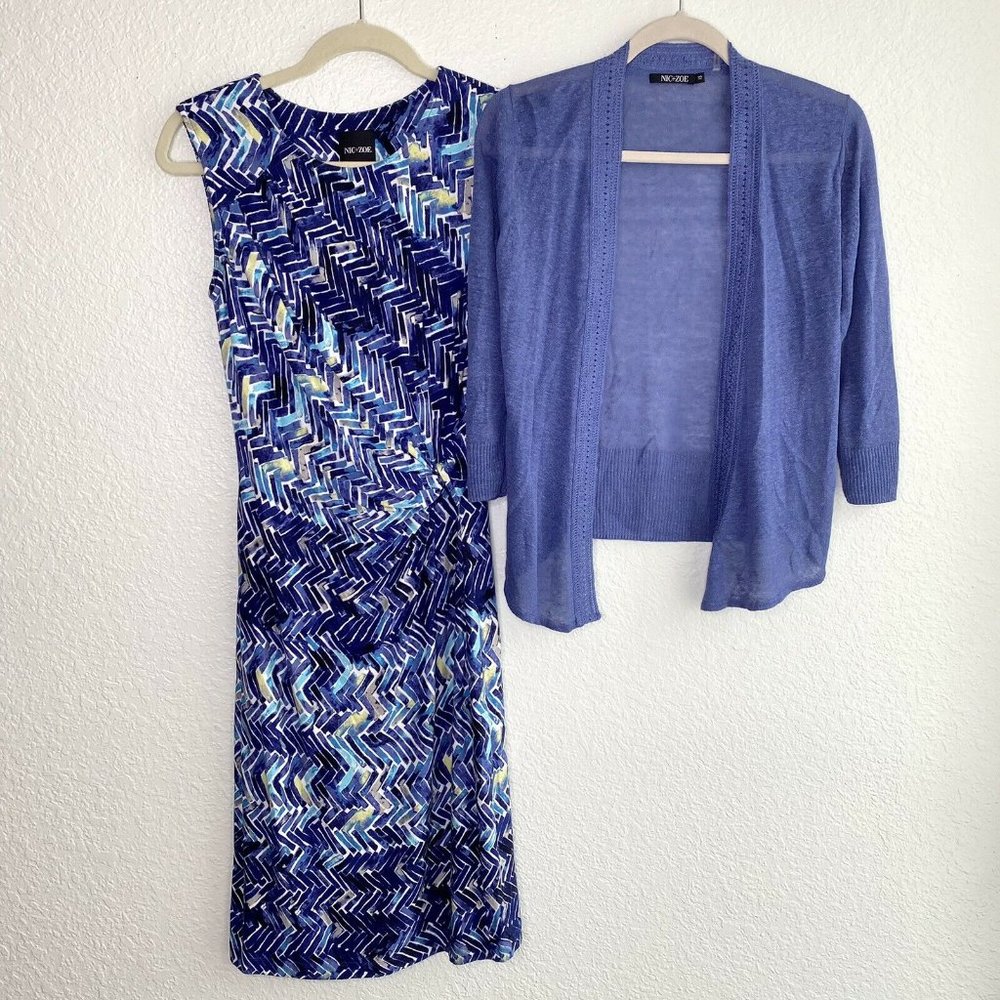 Nic+Zoe Sheath Gathered Twist Dress with Cardigan